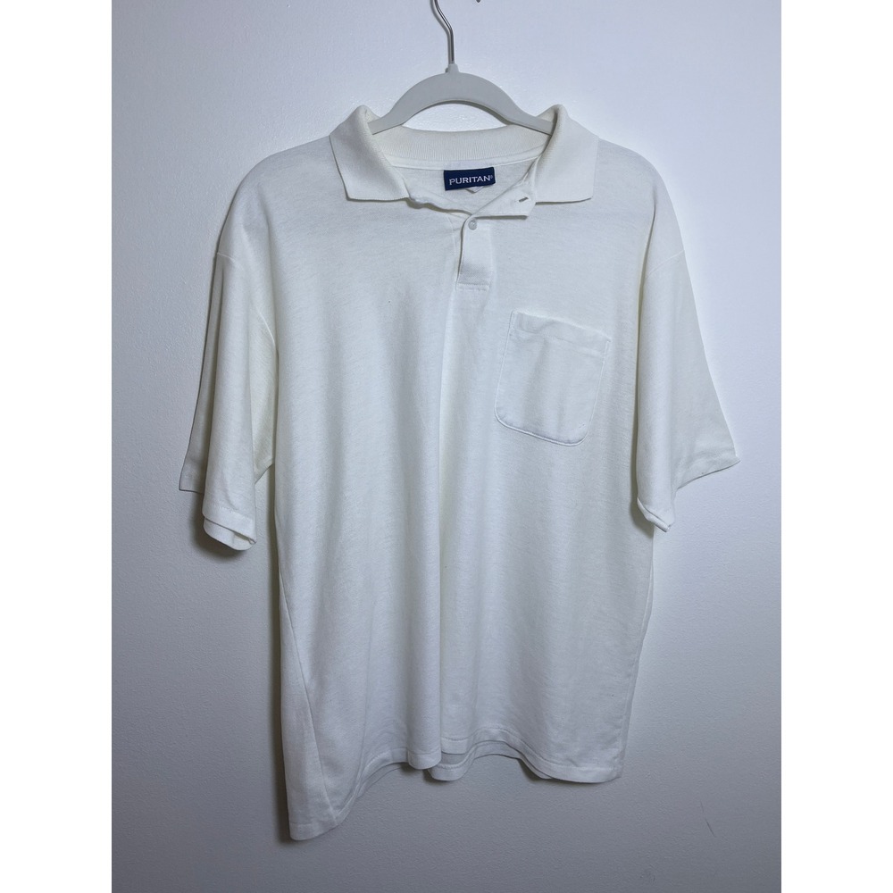 Puritan Mens White Pique Knit Short Sleeve Polo Shirt with Pocket
